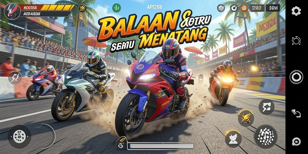 Tampilan gameplay seru balapan motor di API288.