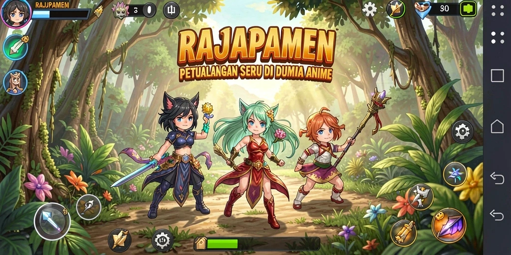 Screenshot RAJAPAMEN menampilkan aksi seru dalam permainan anime.
