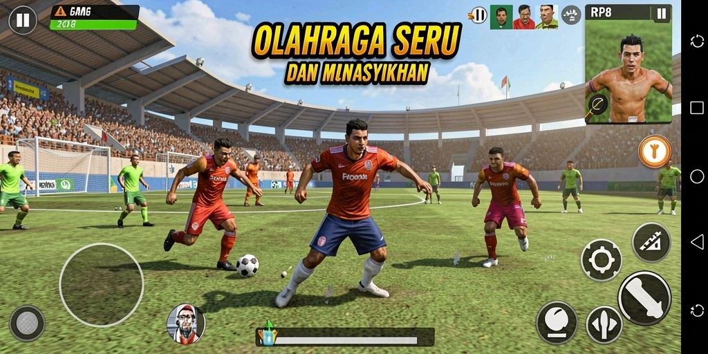 Tangkapan layar game RP8 menampilkan aksi olahraga yang mendebarkan.