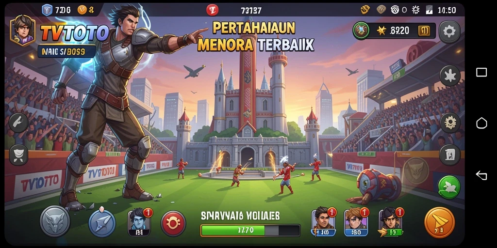 Screenshot gameplay TVTOTO menampilkan aksi Tower Defense yang mendebarkan.